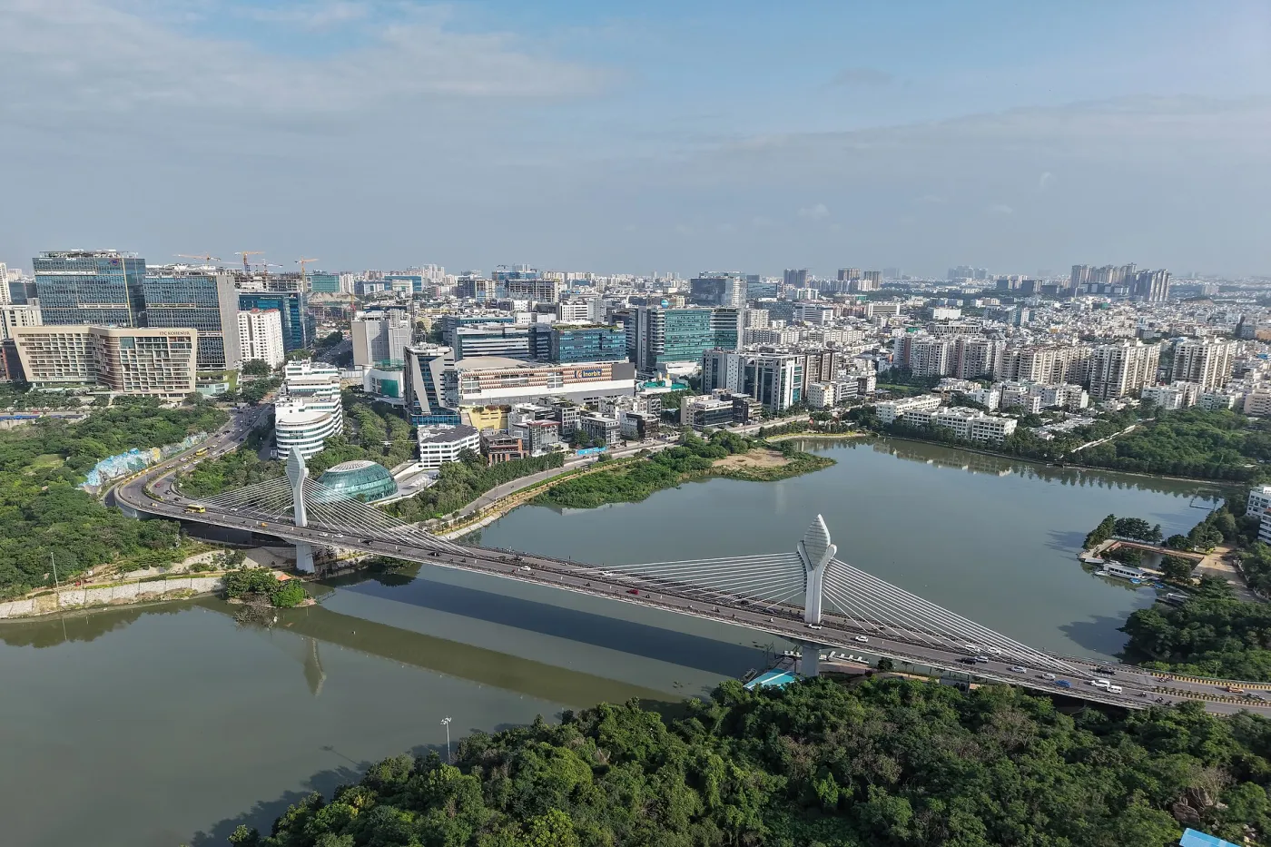 Aerial view of Durgam cheruvu and Hitech CIty