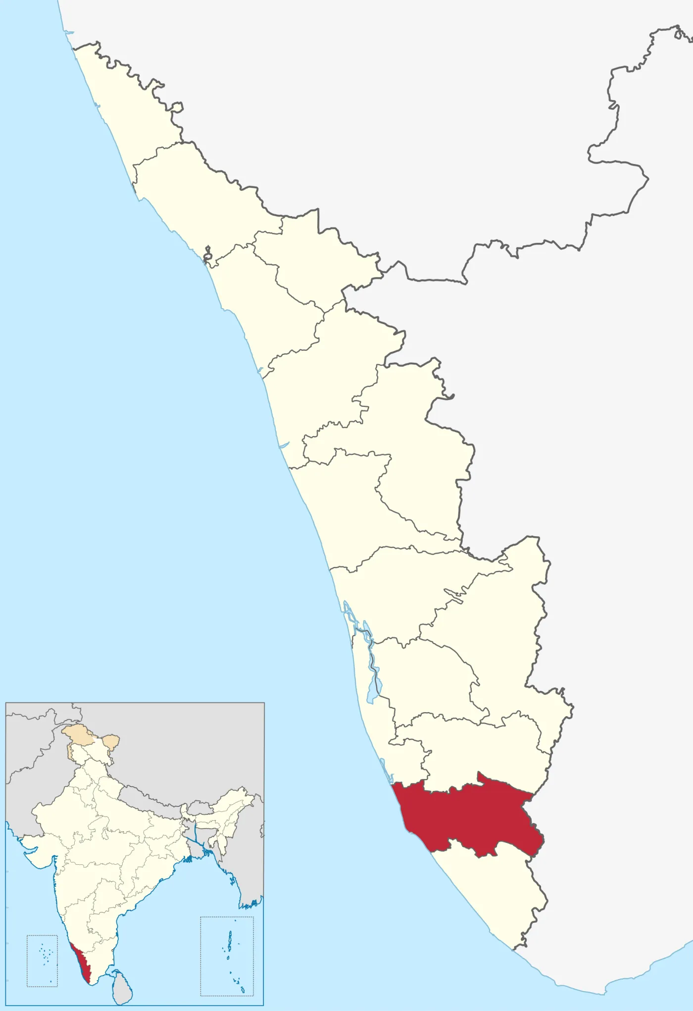 Location of Kollam district in Kerala