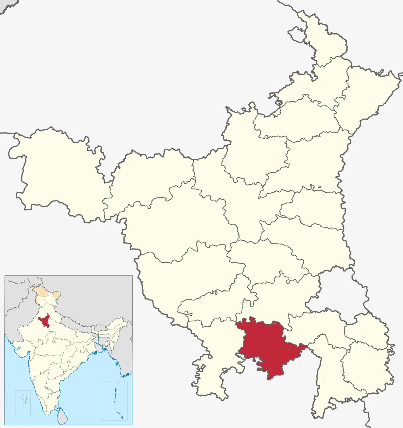 Map of district Rewari, Haryana (India)